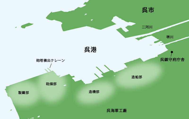 呉海軍工廠の工場配置の概略図